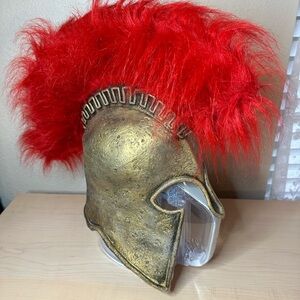 Roman Gladiator Helmet with Red Plume PreOwned Condition Latex / Rubber Costume